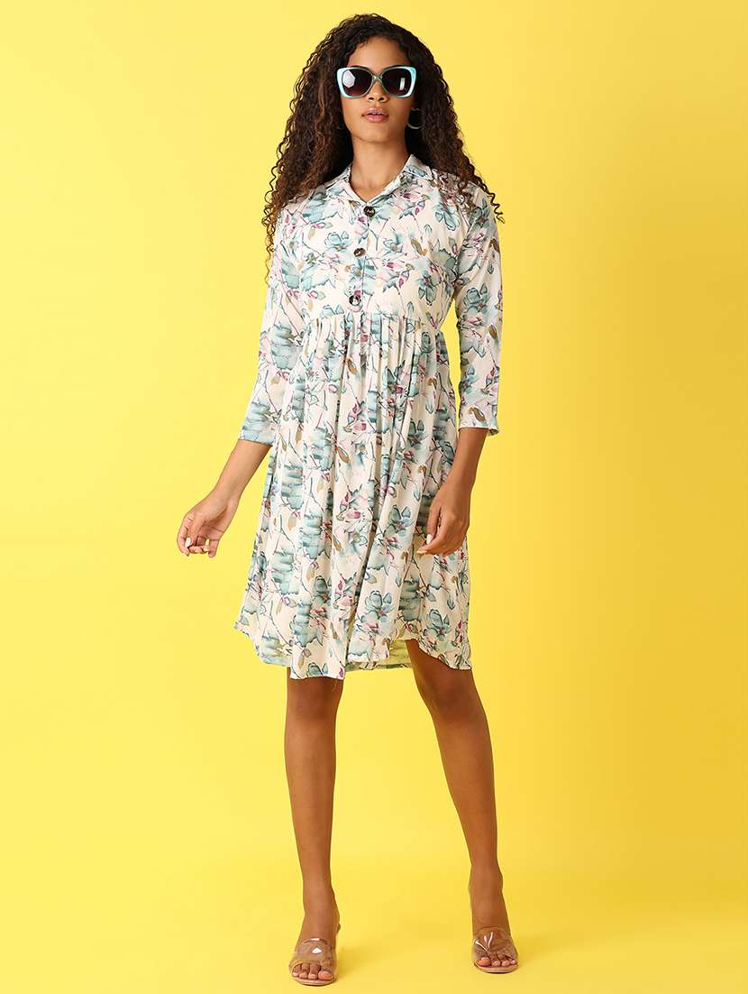 women printed collared fit and flare dress - 21374757 - Standard Image - 1