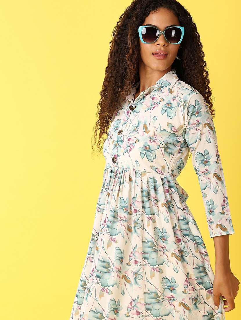 women printed collared fit and flare dress - 21374757 - Standard Image - 4