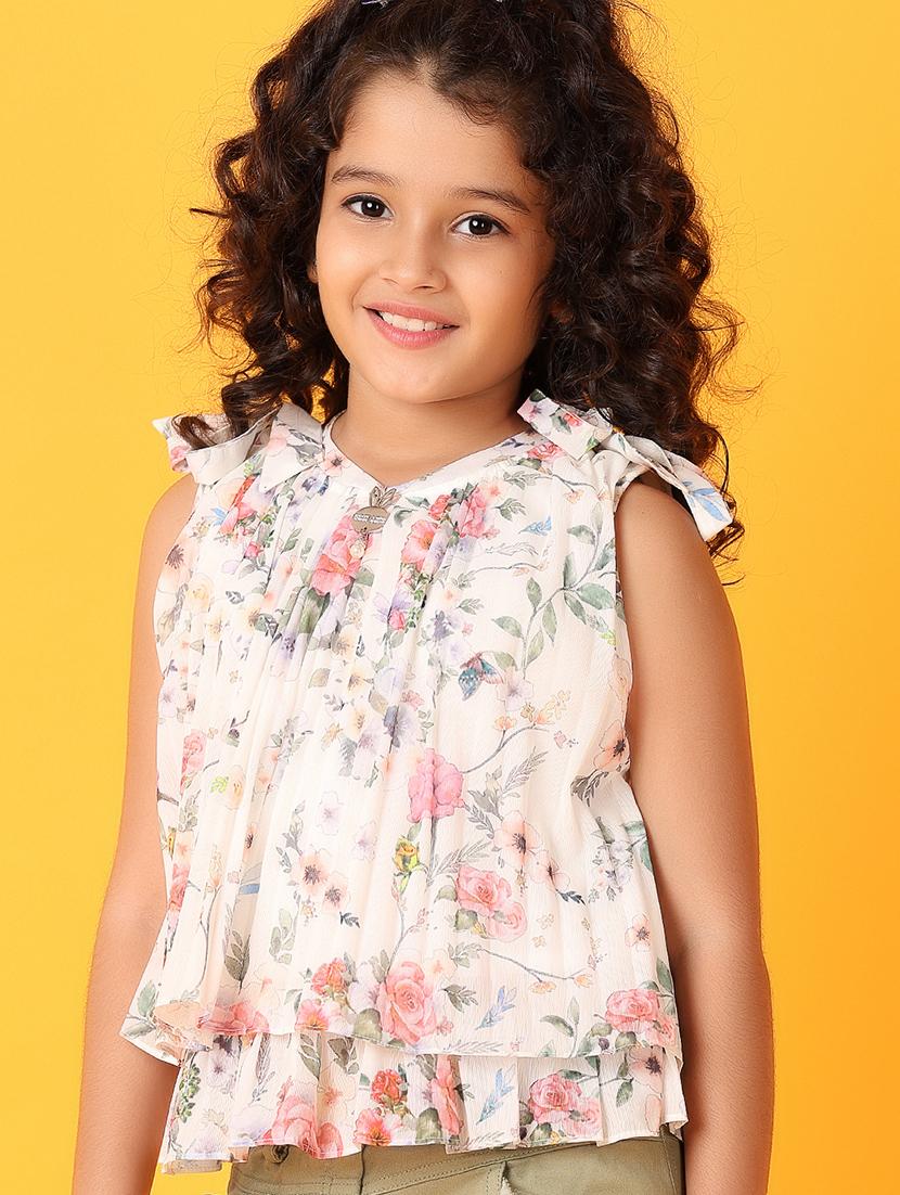 girls florals v neck top