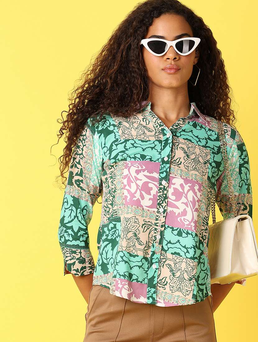 women printed three quarter sleeves shirt - 21374770 - Standard Image - 1
