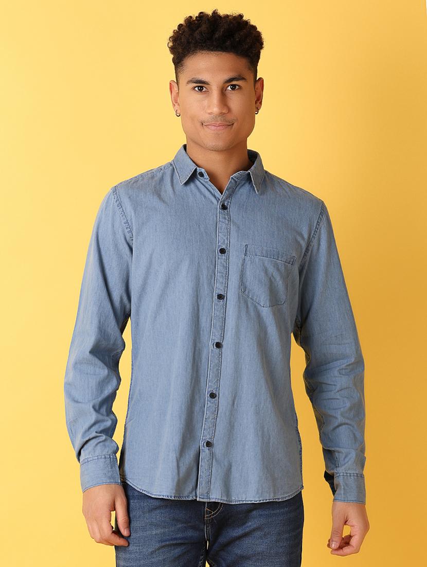 men light blue regular fit collared casual shirt - 21374775 - Zoom Image - 0