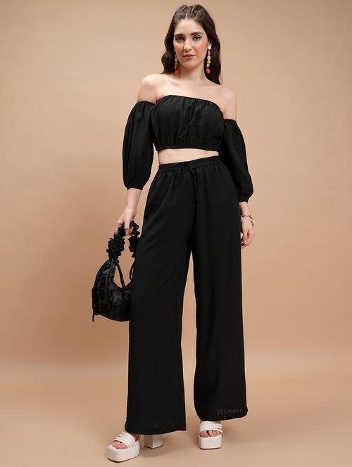 women solid top and trouser co-ord set - 21374905 - Standard Image - 0