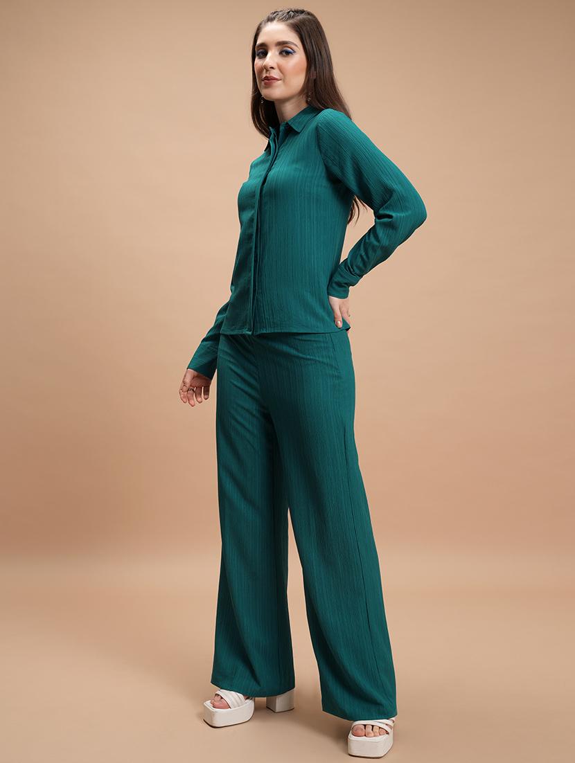 women solid shirt and trouser co-ord set - 21374906 -  Standard Image - 1