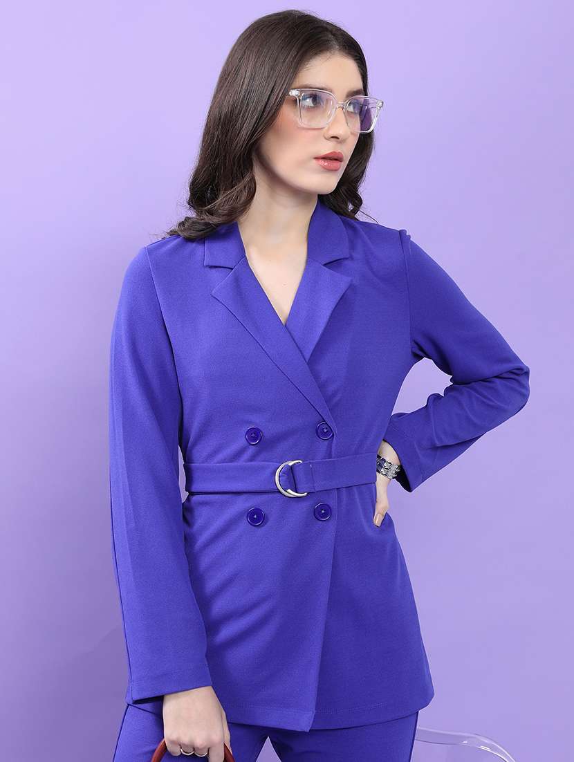 women solid blazer and trouser co-ord set - 21374918 -  Standard Image - 4