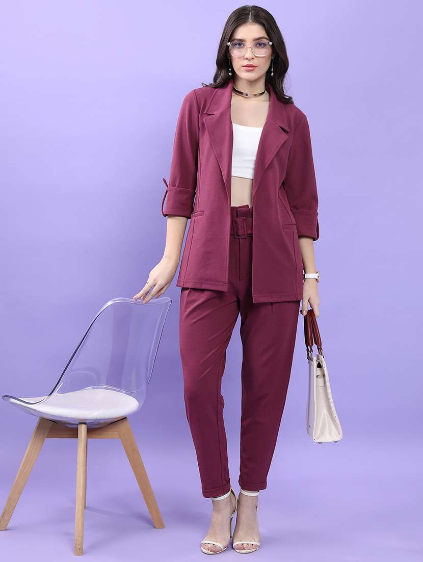 women solid blazer and trouser co-ord set
