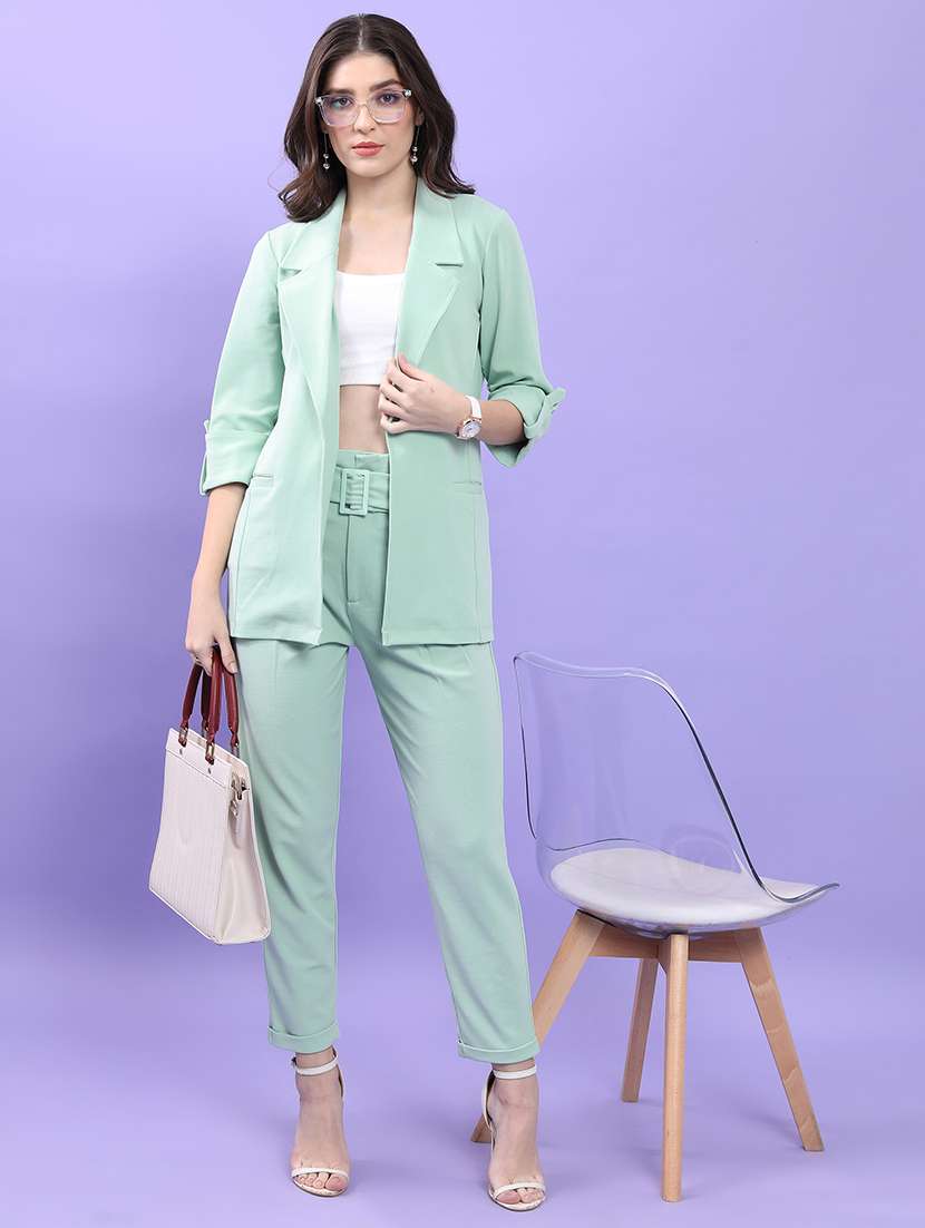 women solid blazer and trouser co-ord set