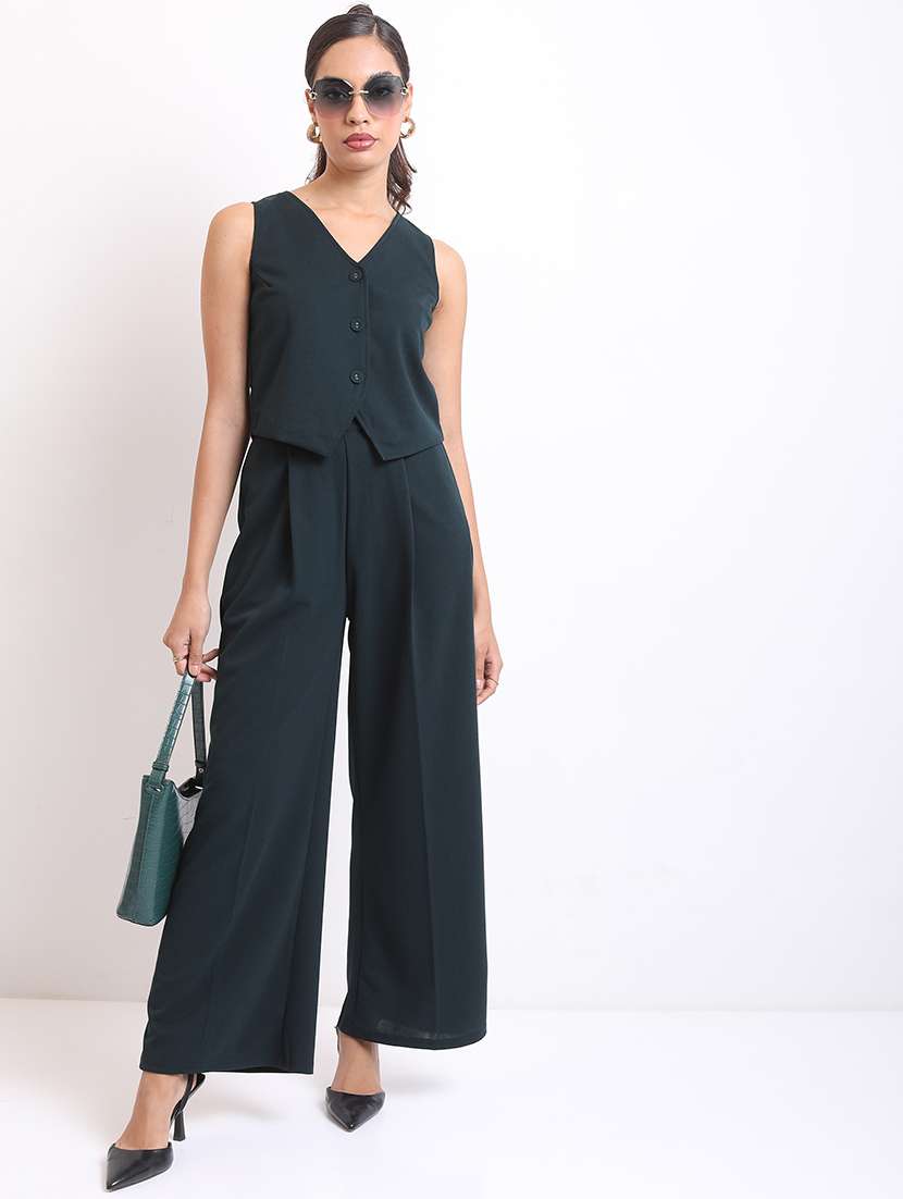 women solid top and trouser co-ord set