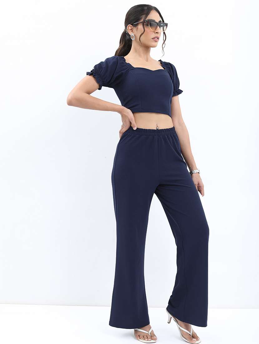 women solid top and trouser co-ord set - 21374950 -  Standard Image - 1