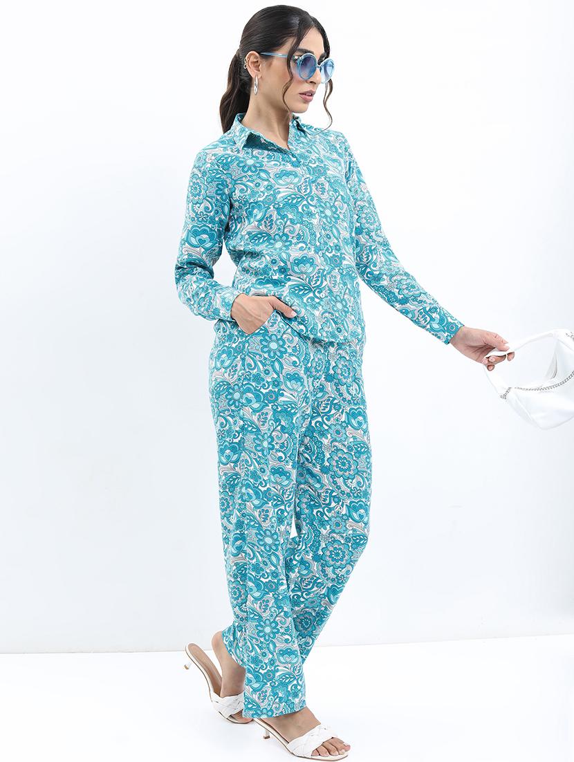 women printed shirt and trouser co-ord set - 21374961 - Standard Image - 1