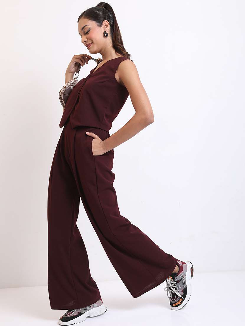 women solid top and trouser co-ord set - 21374965 -  Standard Image - 1