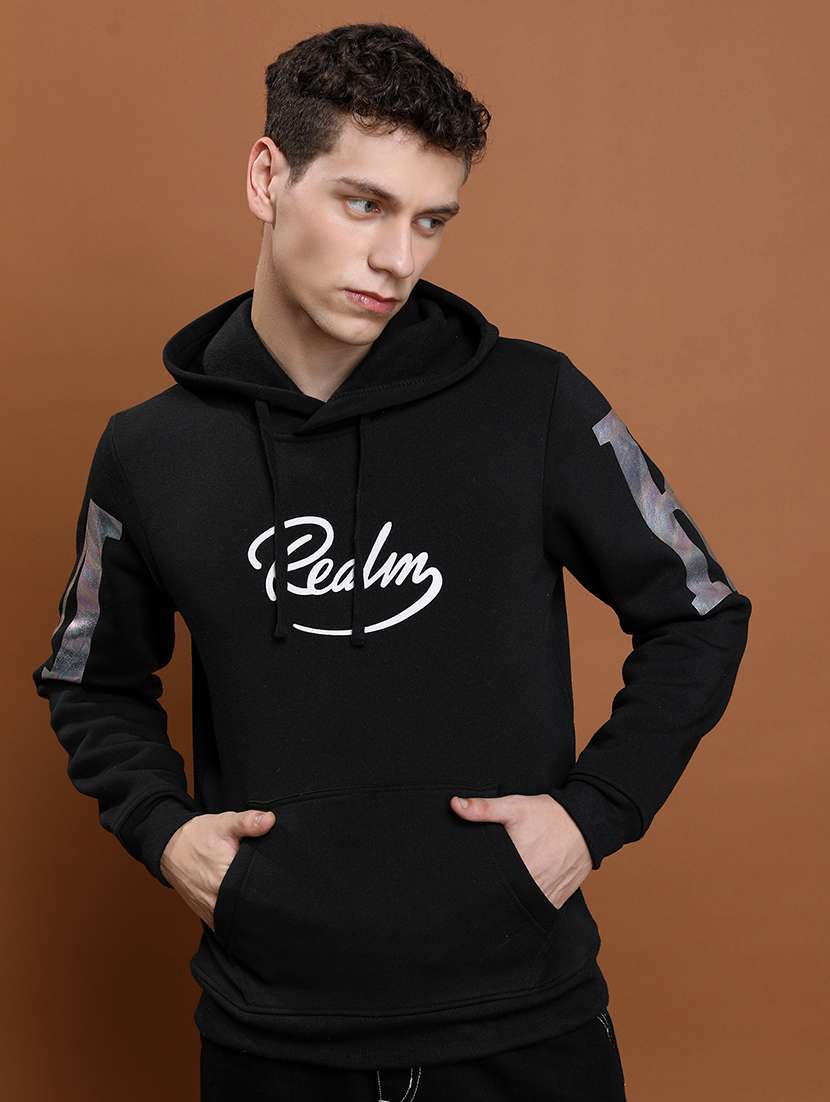 men front & back print hooded sweatshirt