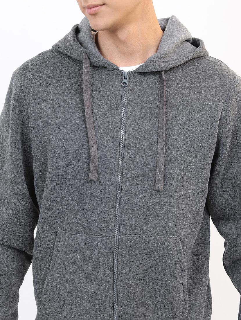 men solid hooded zipper sweatshirt - 21375010 - Standard Image - 4