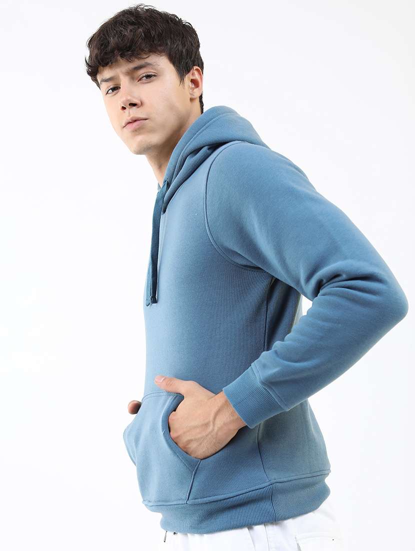 men solid hooded pullover sweatshirt