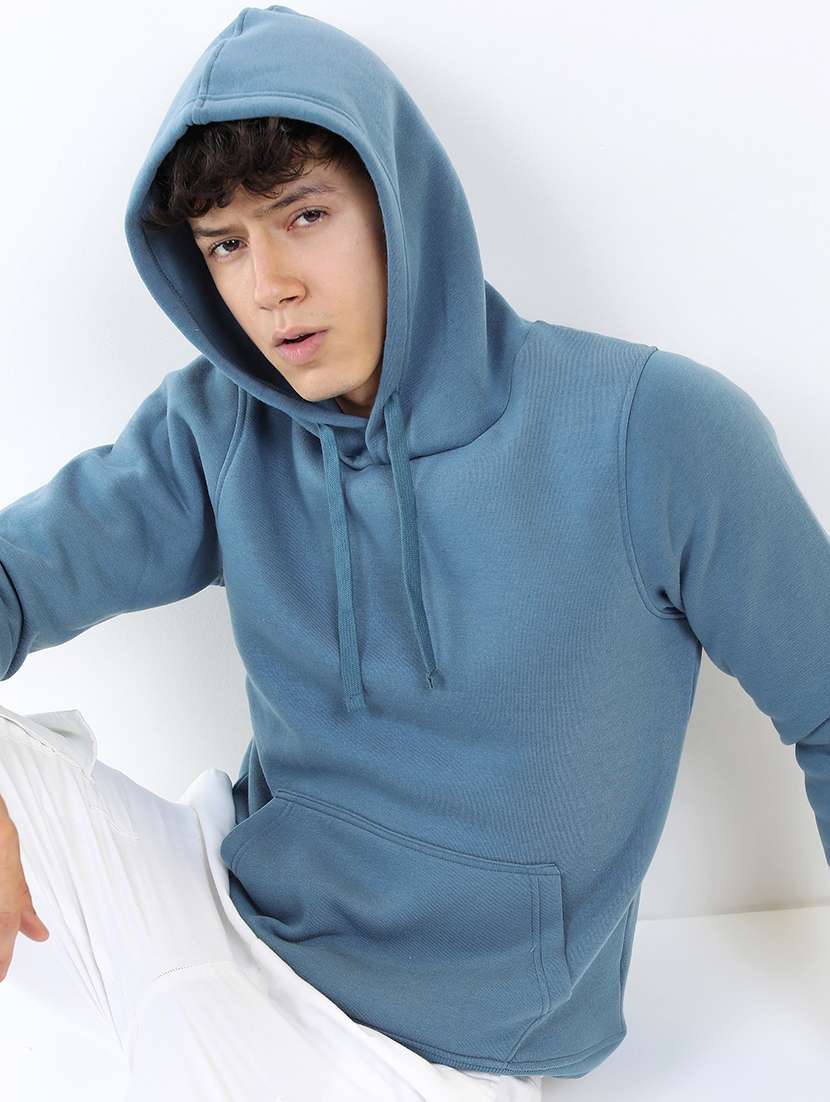 men solid hooded pullover sweatshirt - 21375018 -  Standard Image - 1