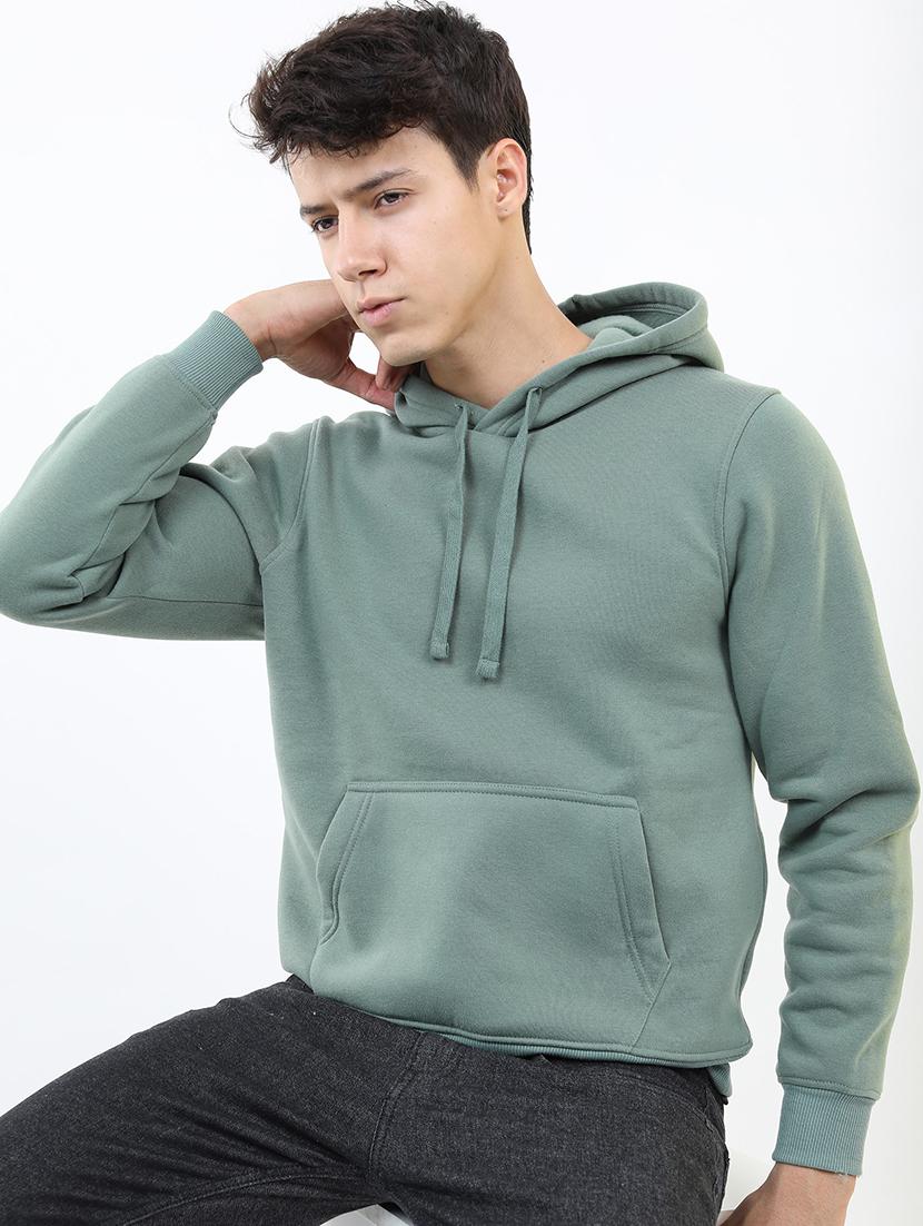 men solid hooded pullover sweatshirt - 21375019 - Standard Image - 1