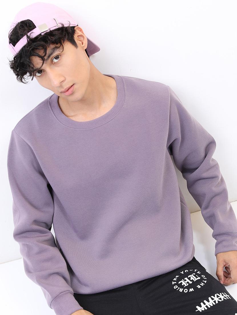 men solid round neck pullover sweatshirt - 21375022 -  Standard Image - 1