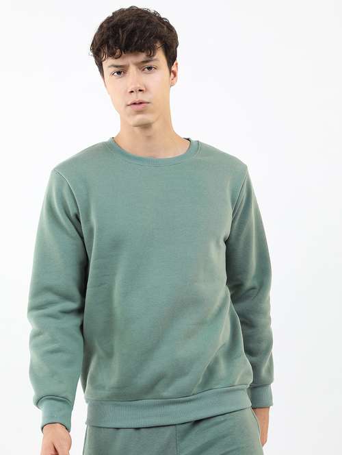 men solid round neck pullover sweatshirt - 21375023 - Standard Image - 0