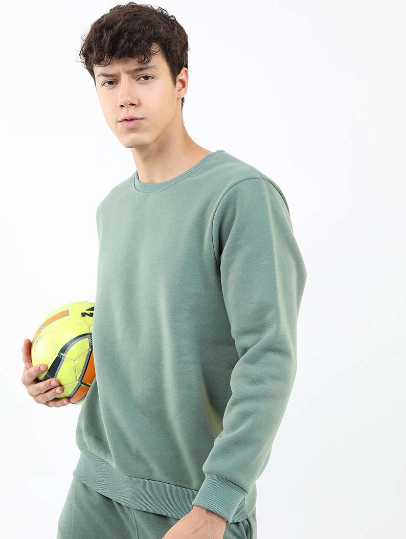 men solid round neck pullover sweatshirt - 21375023 - Standard Image - 1