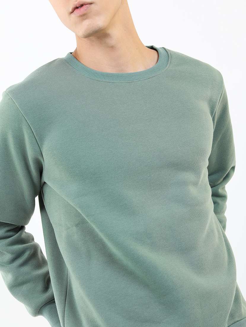 men solid round neck pullover sweatshirt - 21375023 - Standard Image - 4