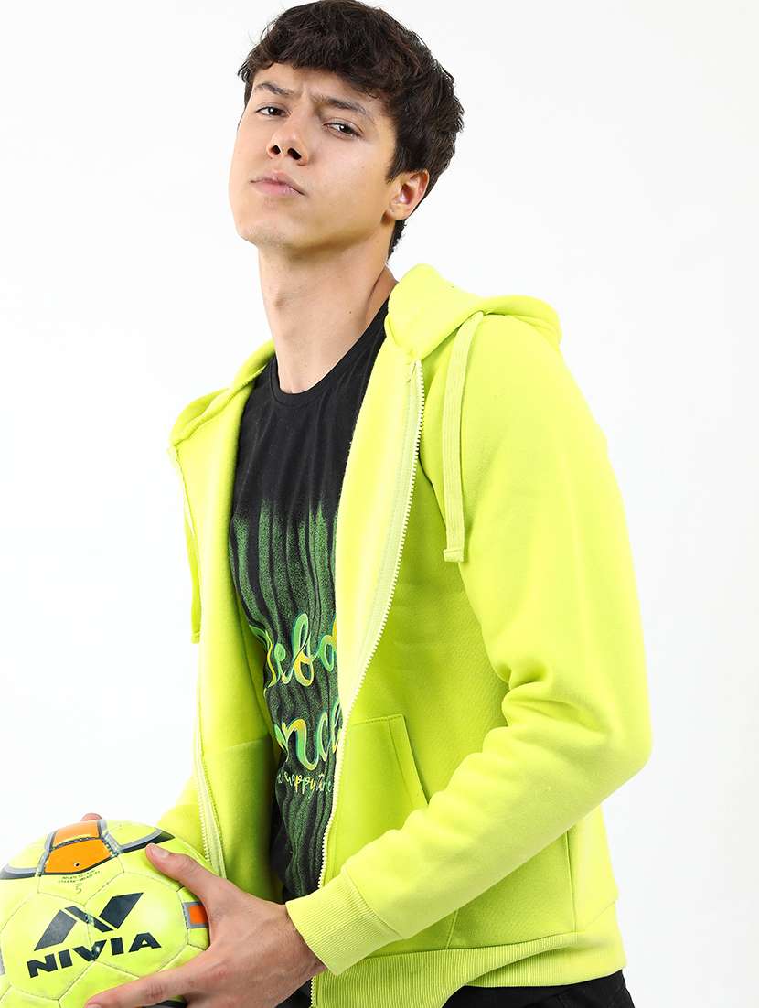 men solid hooded zipper sweatshirt - 21375028 - Standard Image - 1