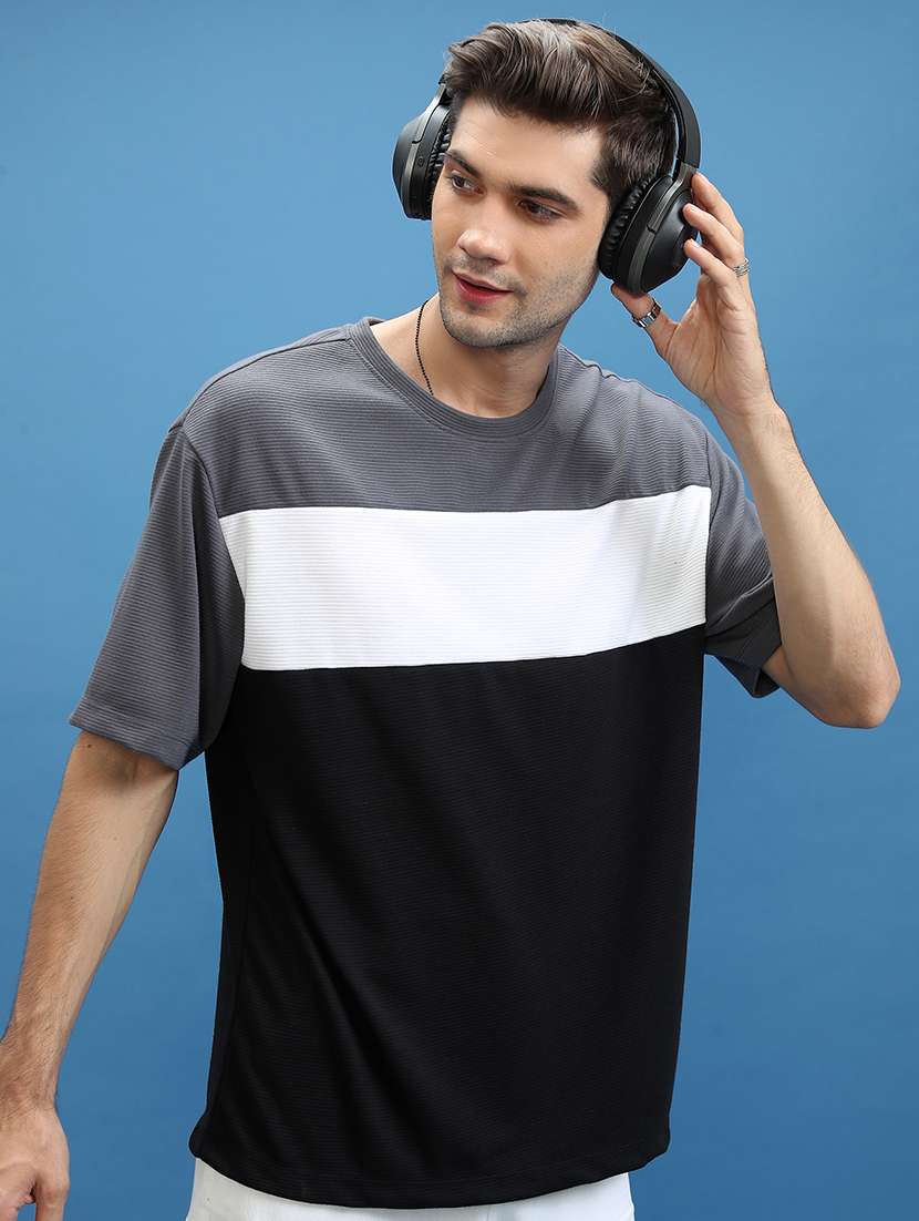 men color block round neck oversized t-shirt - 21375053 -  Standard Image - 1