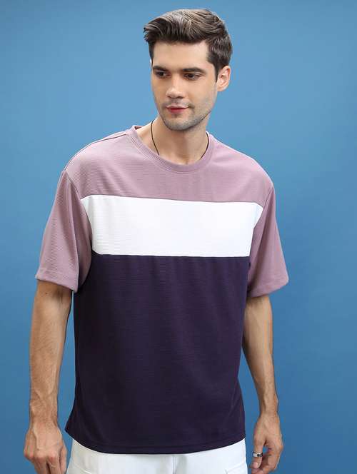 men color block round neck oversized t-shirt - 21375054 - Standard Image - 0