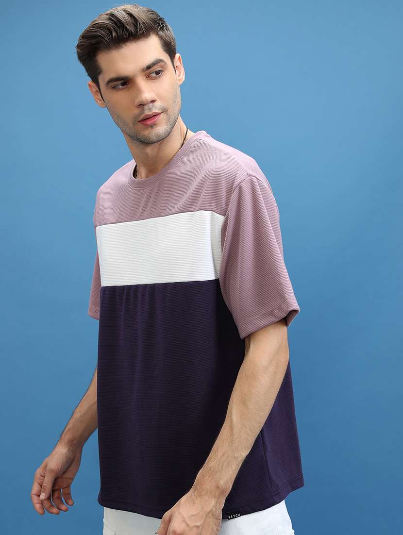 men color block round neck oversized t-shirt - 21375054 - Standard Image - 1