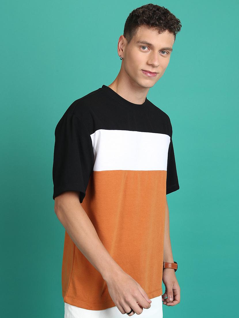 men color block round neck oversized t-shirt - 21375055 -  Standard Image - 1