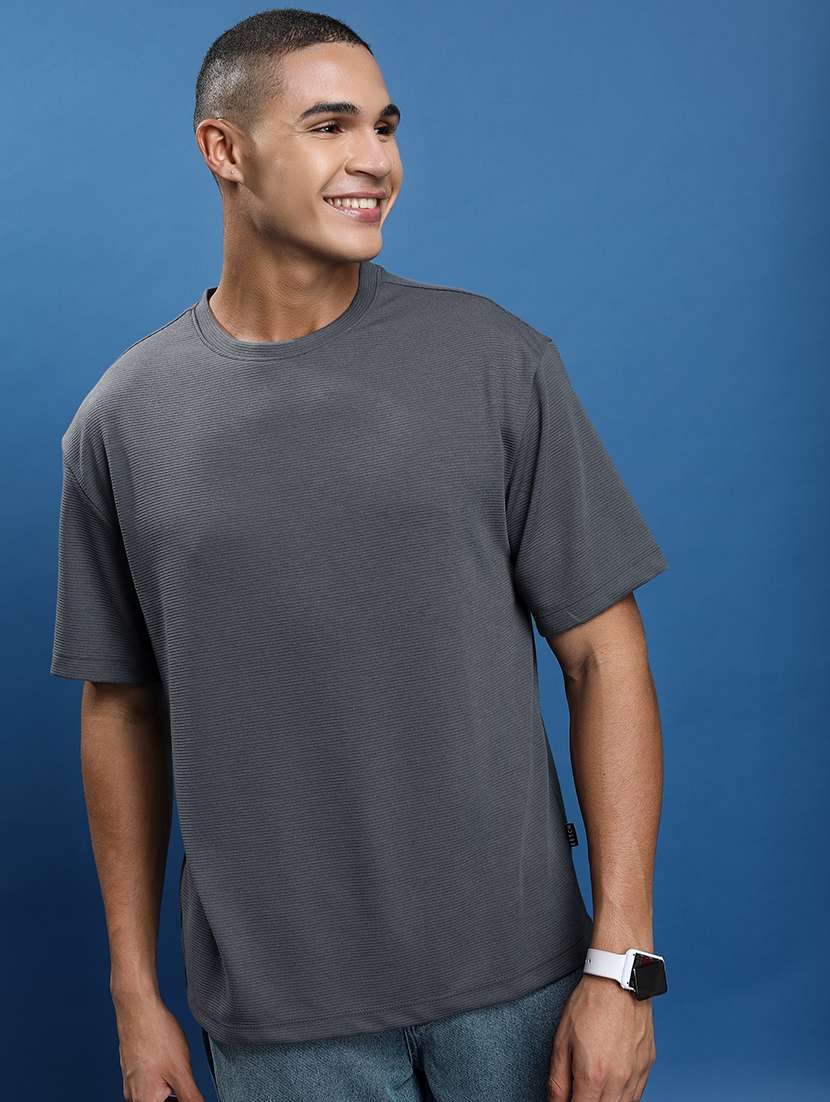 men solid round neck oversized t-shirt