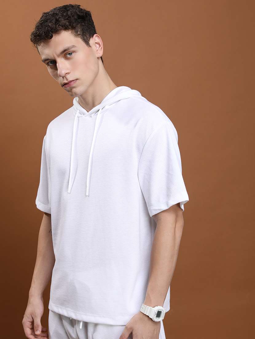 men solid hood neck oversized t-shirt - 21375121 -  Standard Image - 1
