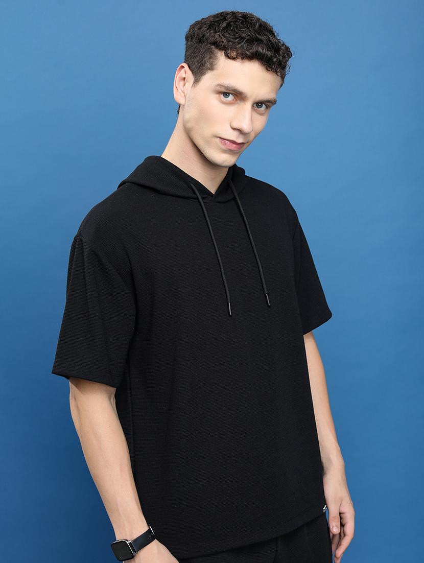 men solid hood neck oversized t-shirt - 21375122 - Standard Image - 1