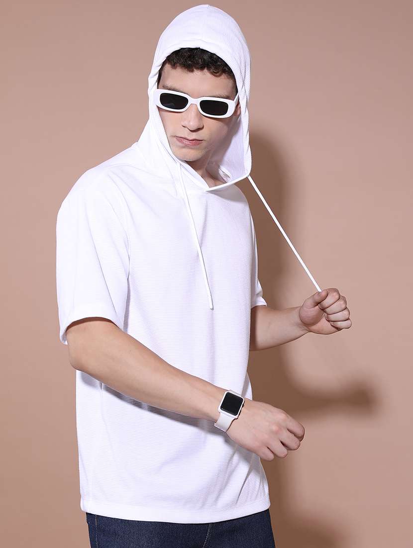 men solid hood neck oversized t-shirt - 21375128 -  Standard Image - 1