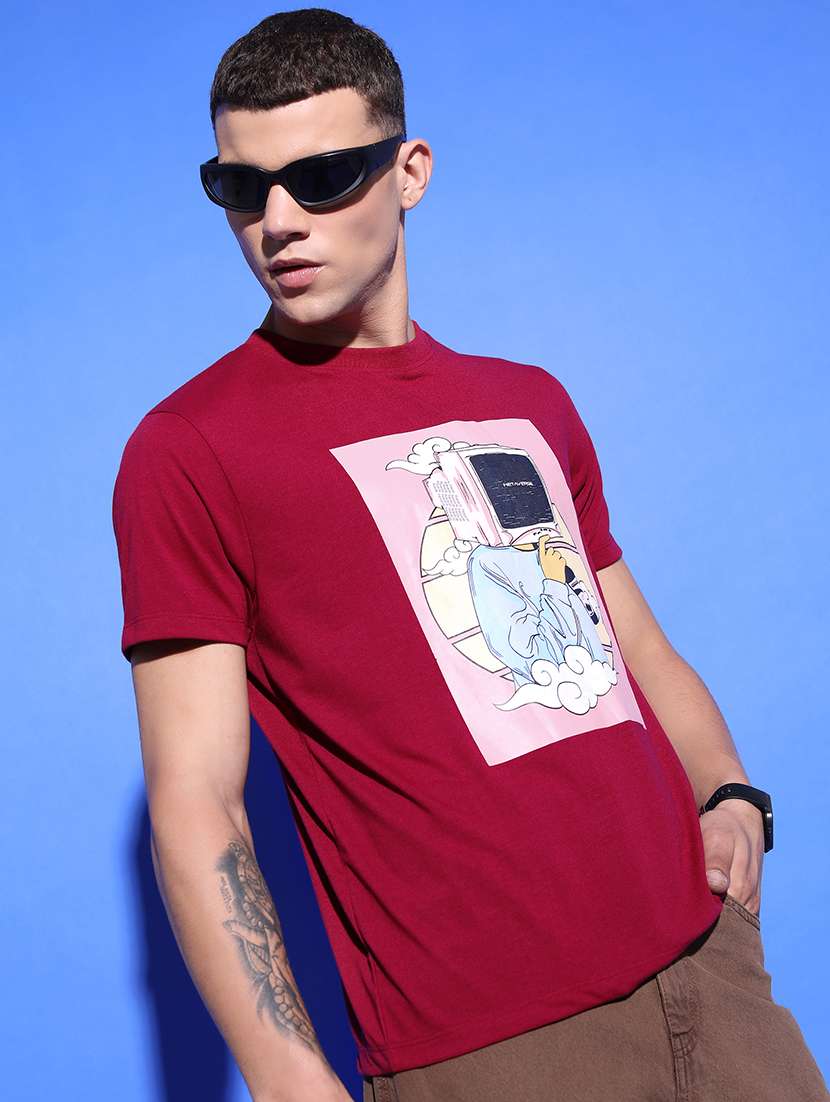 men front print round neck t-shirt - 21375158 -  Standard Image - 1