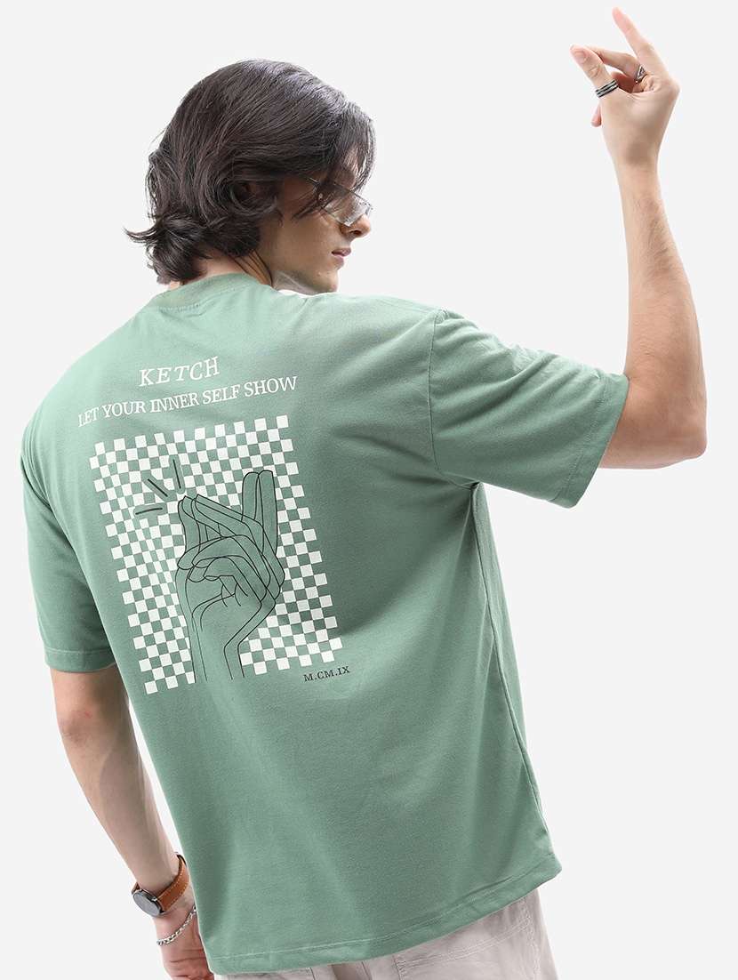 men round neck back print t-shirt