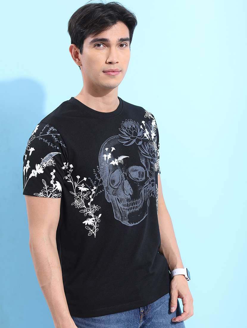 men front print round neck t-shirt
