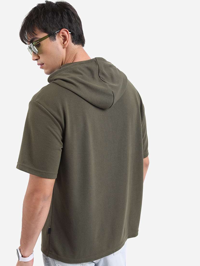 men solid hood neck oversized t-shirt - 21375297 -  Standard Image - 1