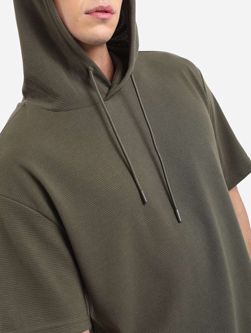 men solid hood neck oversized t-shirt - 21375297 -  Standard Image - 4