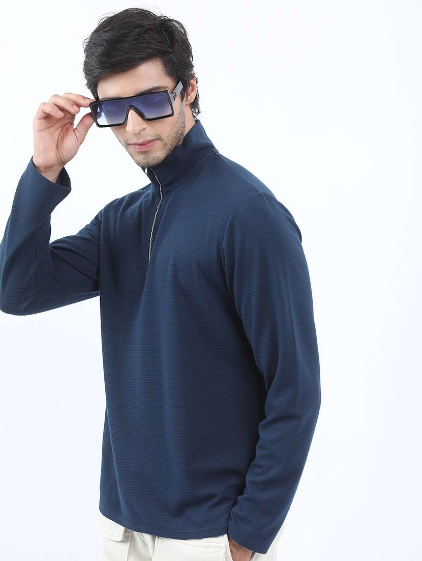 men solid high neck t-shirt