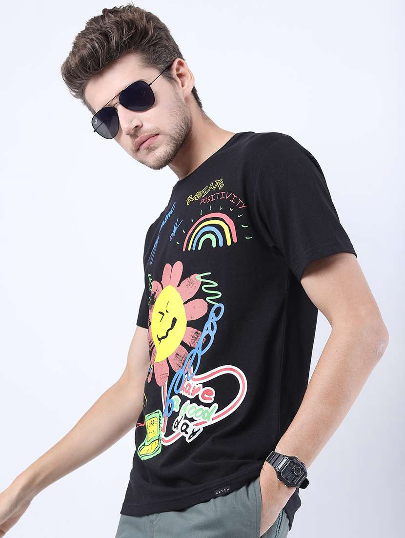 men front print round neck t-shirt - 21375397 -  Standard Image - 1