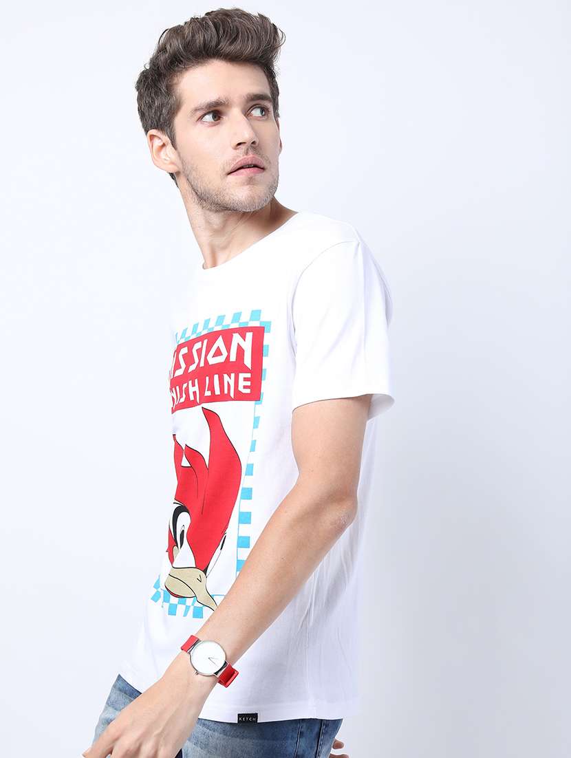 men front print round neck t-shirt - 21375401 -  Standard Image - 1