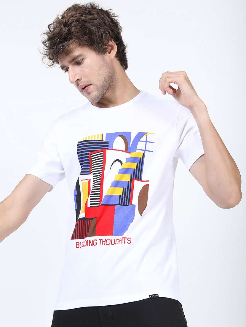 men front print round neck t-shirt - 21375405 -  Standard Image - 1