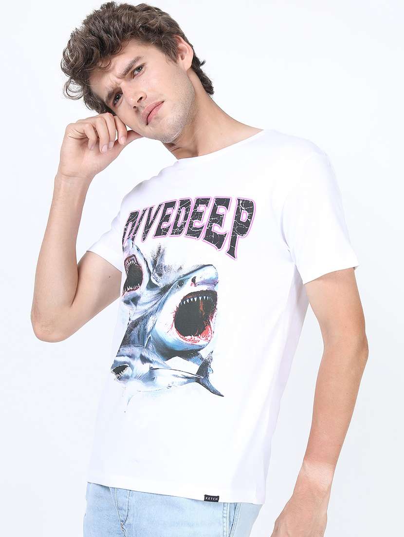 men front print round neck t-shirt - 21375444 -  Standard Image - 1