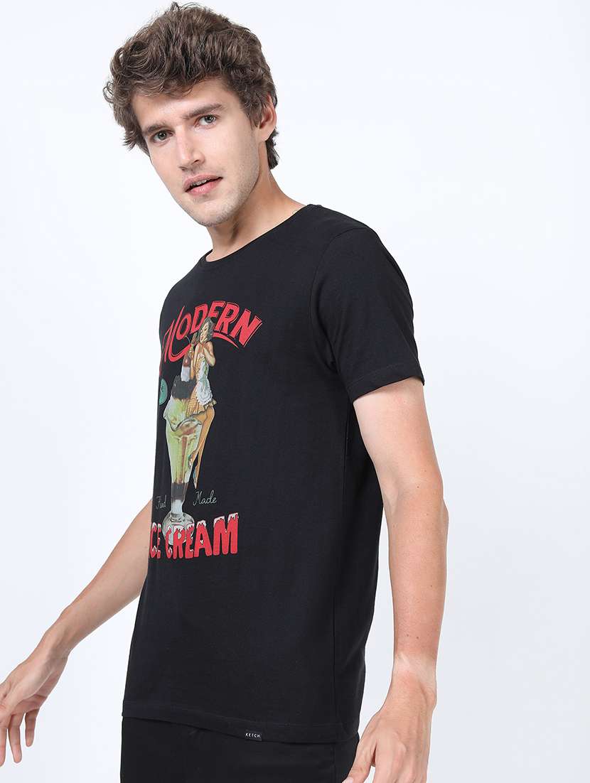 men front print round neck t-shirt - 21375447 -  Standard Image - 1