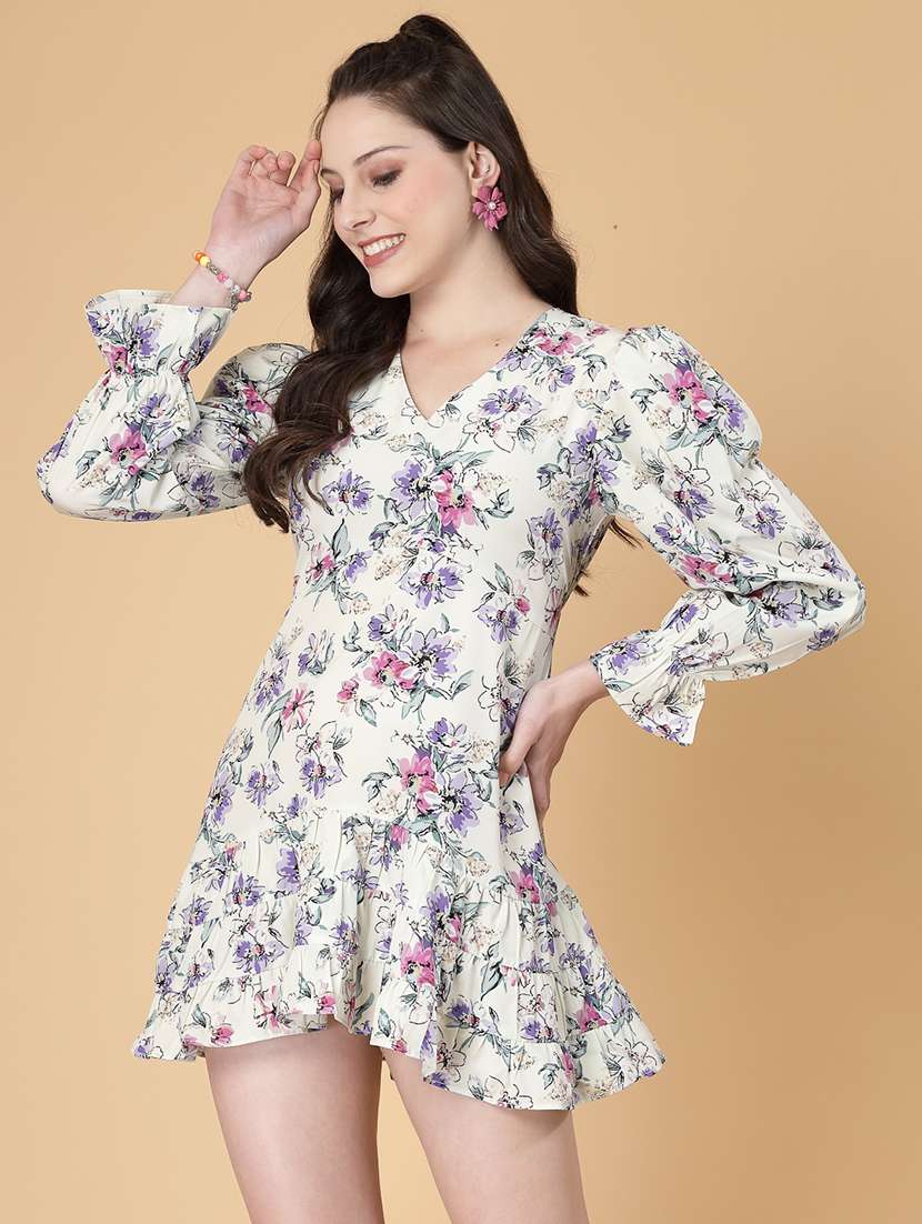 women floral print tiered puff sleeves dress - 21375504 -  Zoom Image - 0