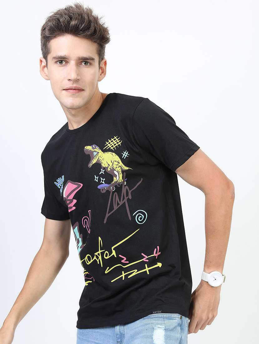 men front print short sleeves t-shirt