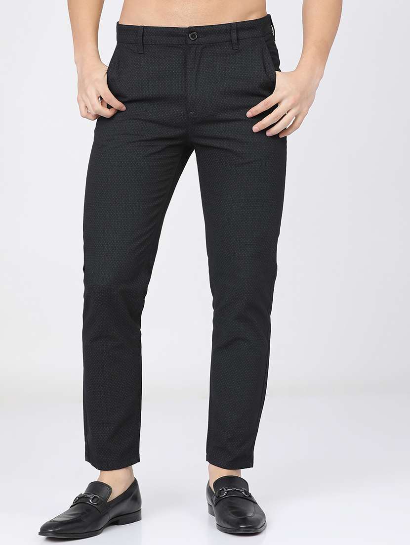 men low rise self design chinos