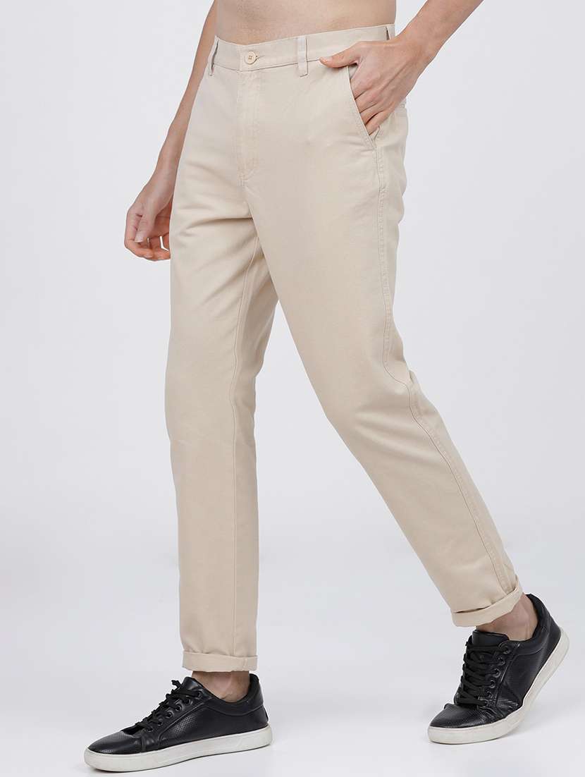 men solid mid rise chinos - 21375560 -  Standard Image - 1