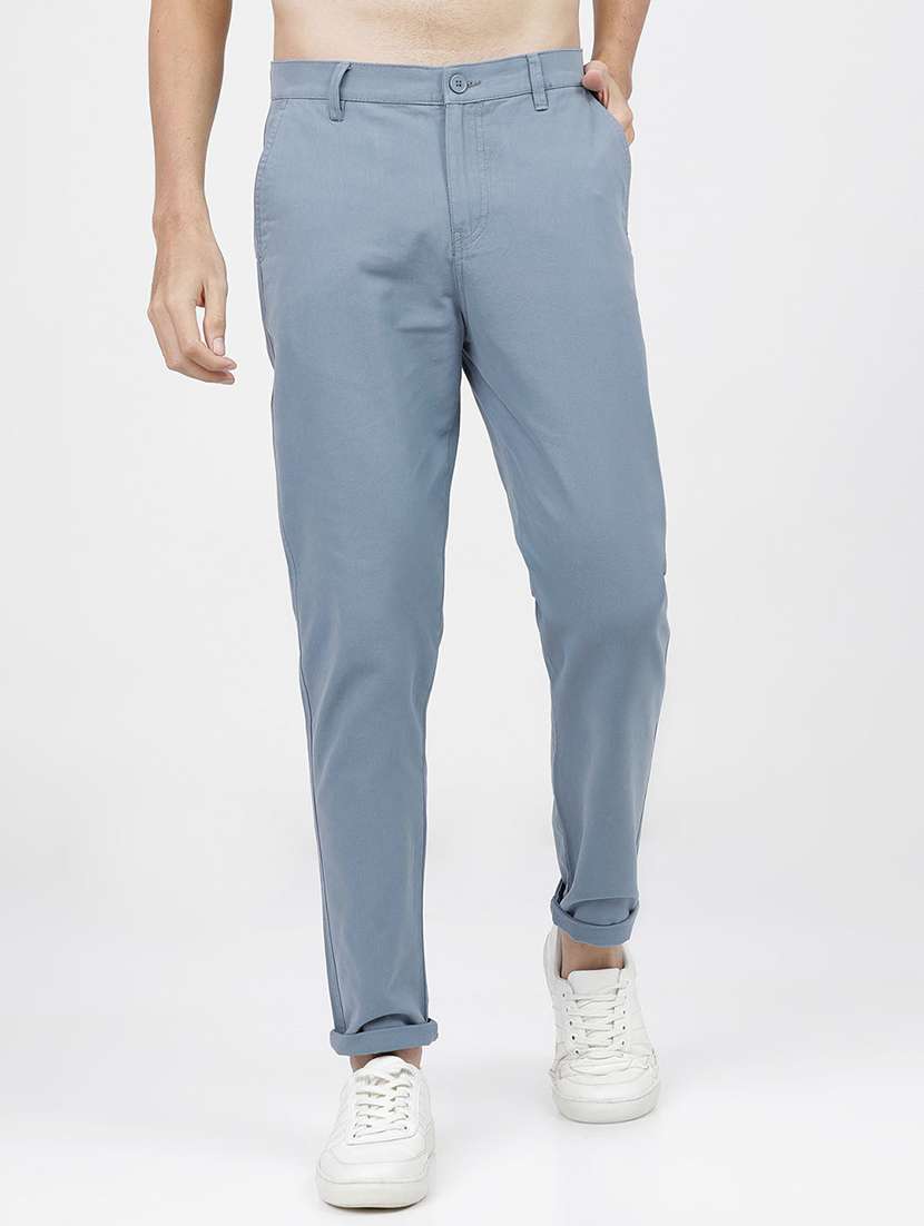 men mid rise solid chinos - 21375572 - Standard Image - 1