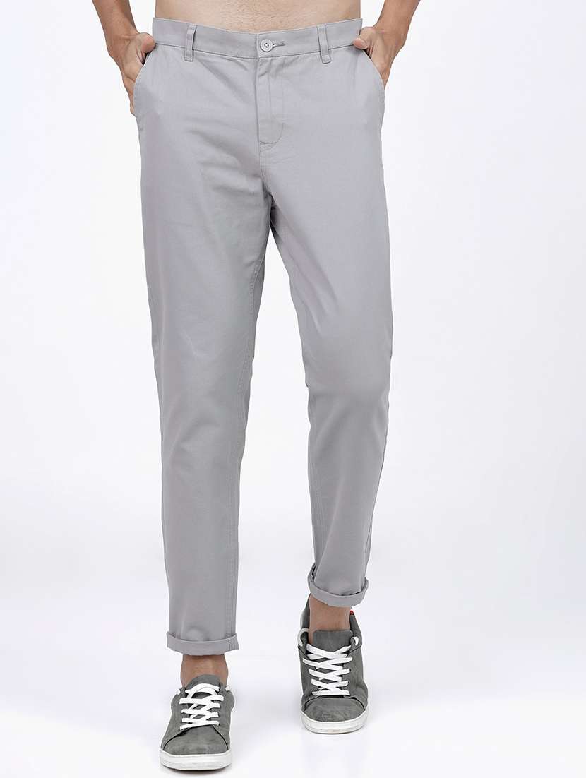 men mid rise solid chinos
