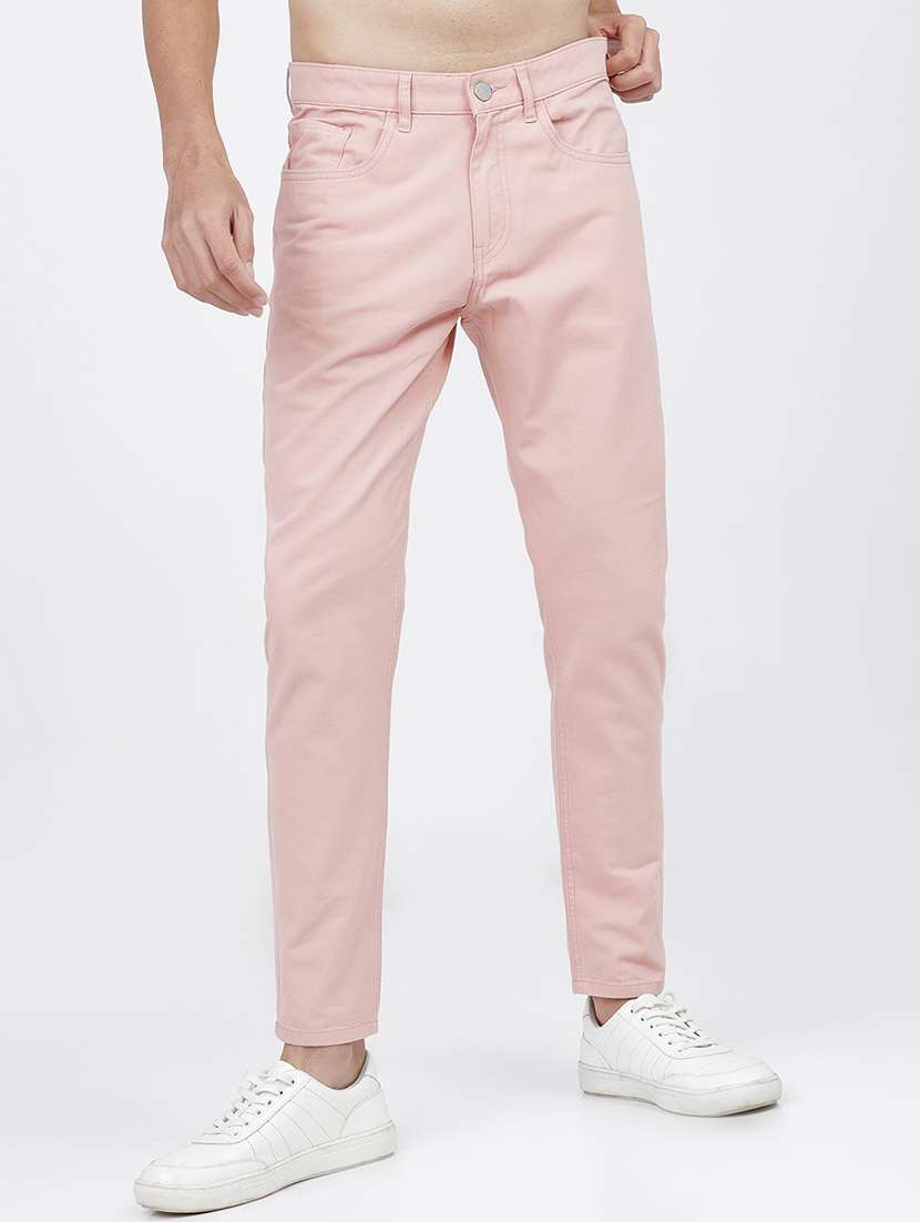 men mid rise solid chinos